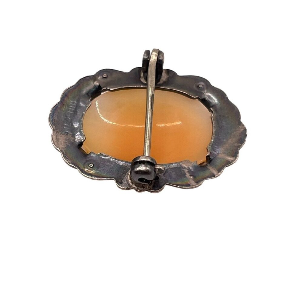 VINTAGE STERLING SILVER MARCASITE AND CARVED SHELL WOMAN CAMEO PIN BROOCH ‎ READ - Picture 5 of 9